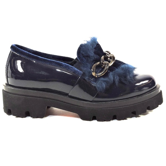 BALDININI 🇮🇹 WOMEN'S BLUE PATENT LEATHER COMFORT FASHION LOAFERS - Picture 4 of 7